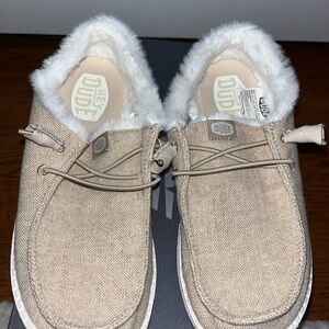 Hey Dude Beige Slip-On Shoes with Fur/Plush Lining